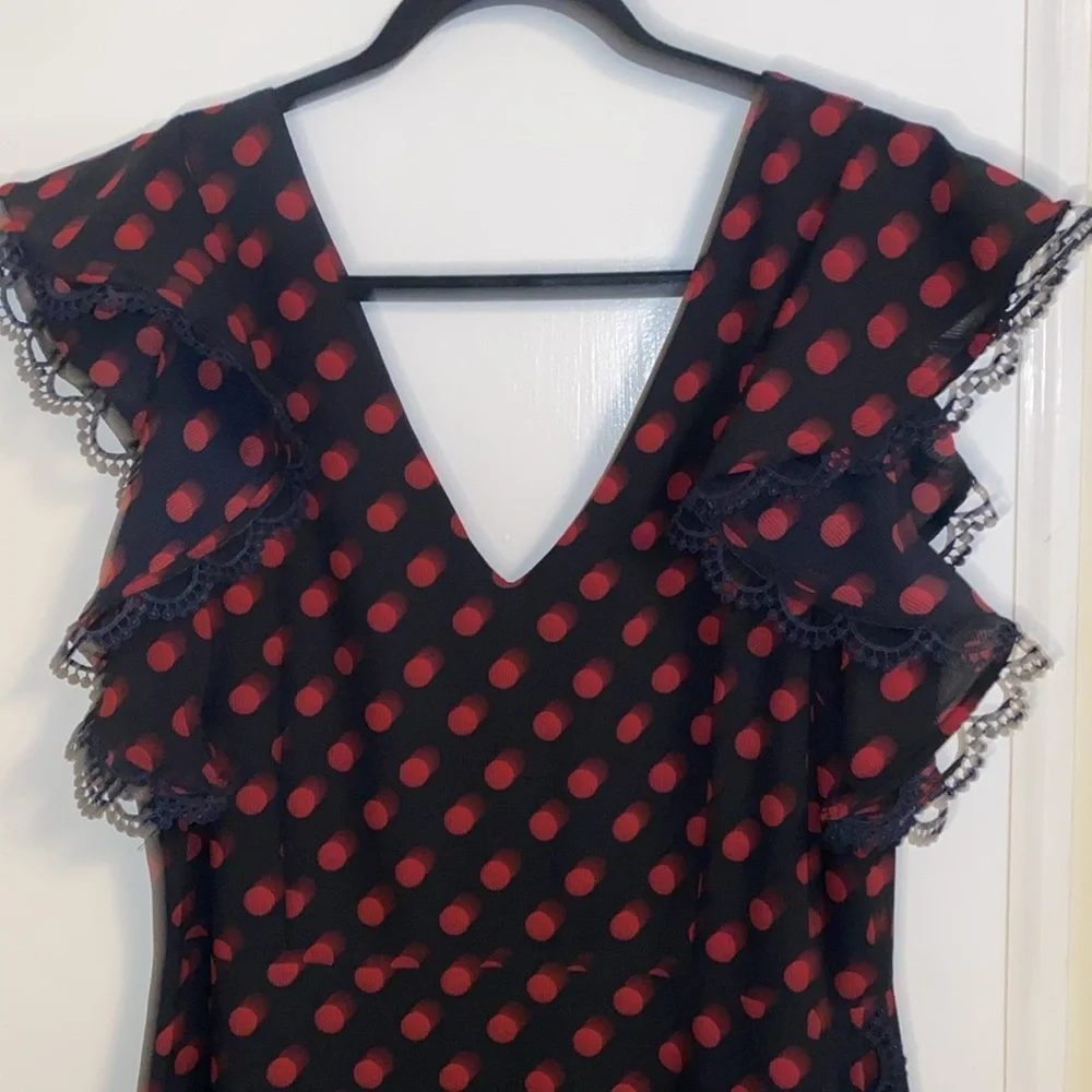 BB Dakota Polka Dot Ring The Alarm Knee Length Ruffled Dress size 12 - Picture 5 of 10